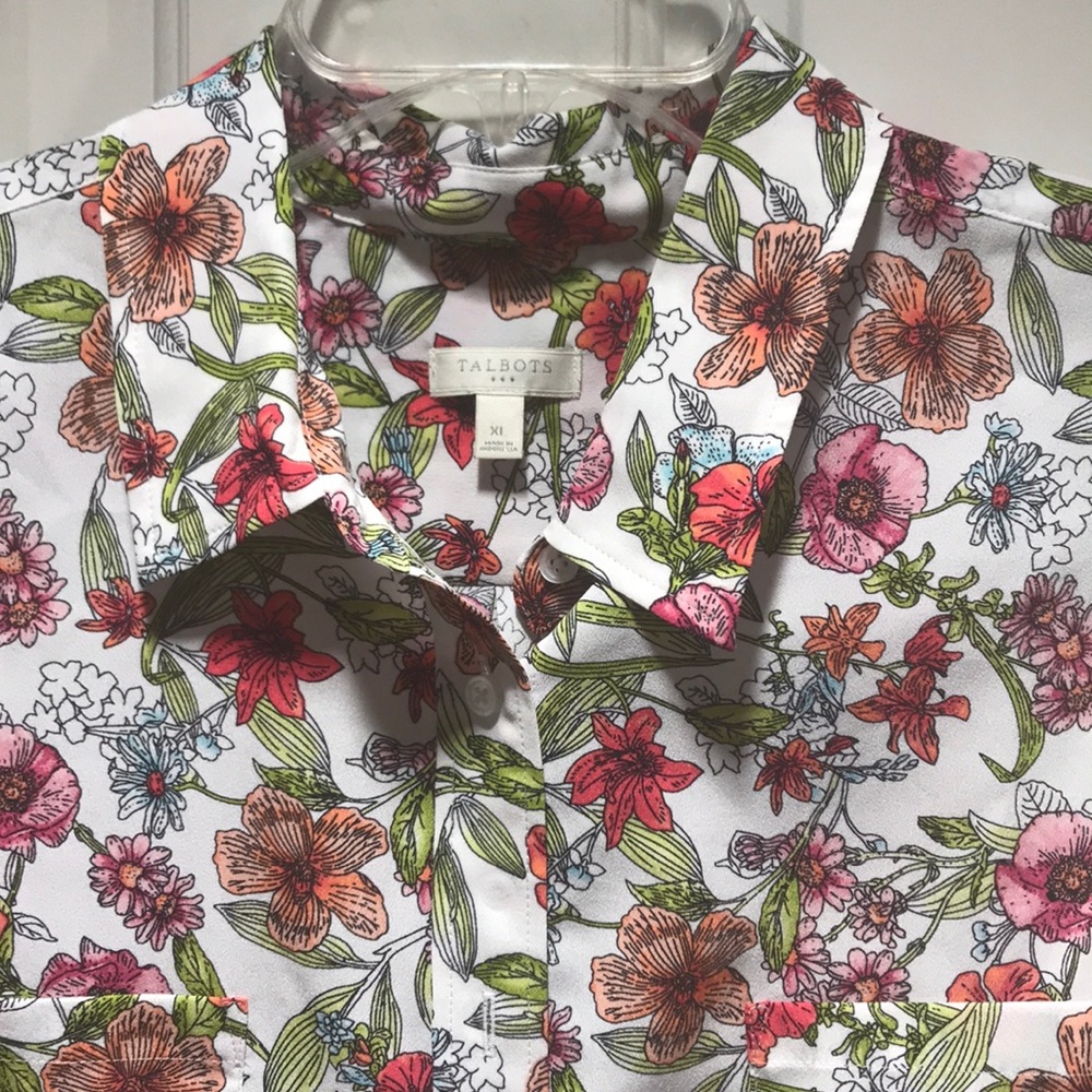 Talbots sleeveless blouse tropical flowers